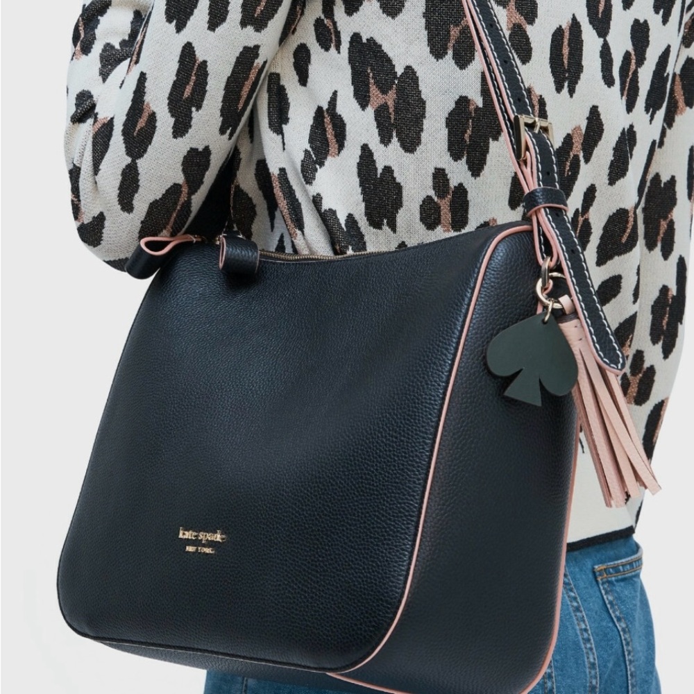 Kate Spade Black and Pink Any Day Medium Leather Shoulder Bag